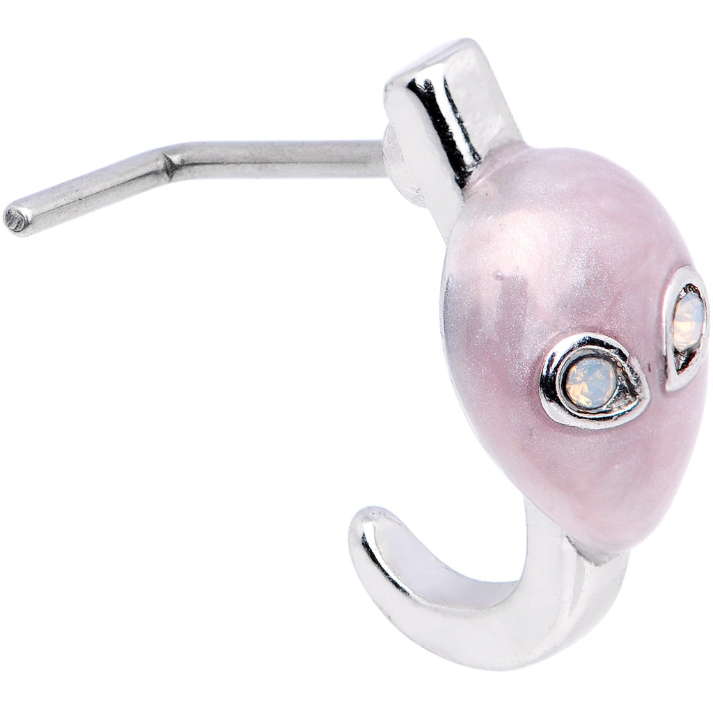 20G White Faux Opal Pink Alien Faux Hoop L Shaped Nose Ring