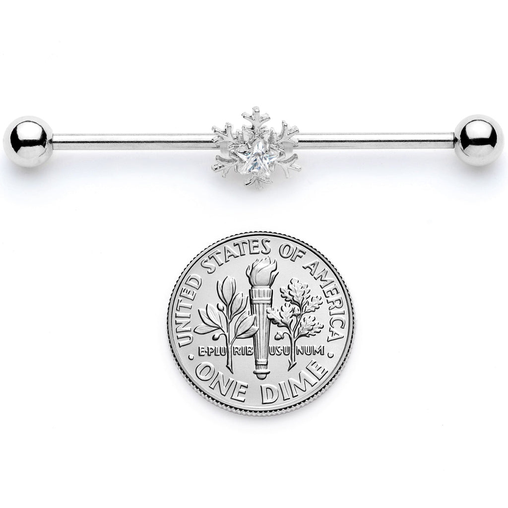 14G Clear Gem Snowflake Industrial Barbell 38mm