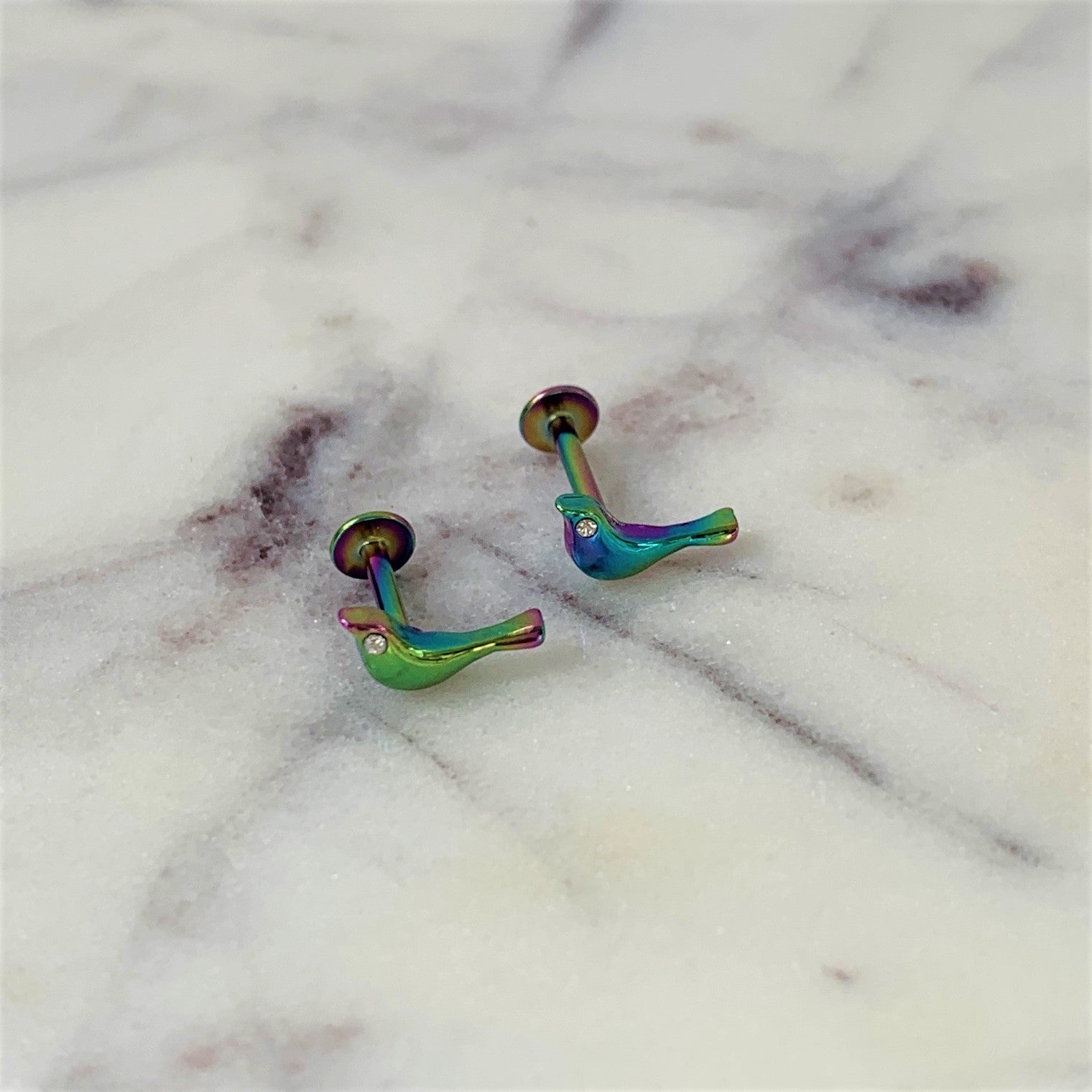 16G 5/16 Clear Gem Rainbow Bird Labret Monroe Tragus