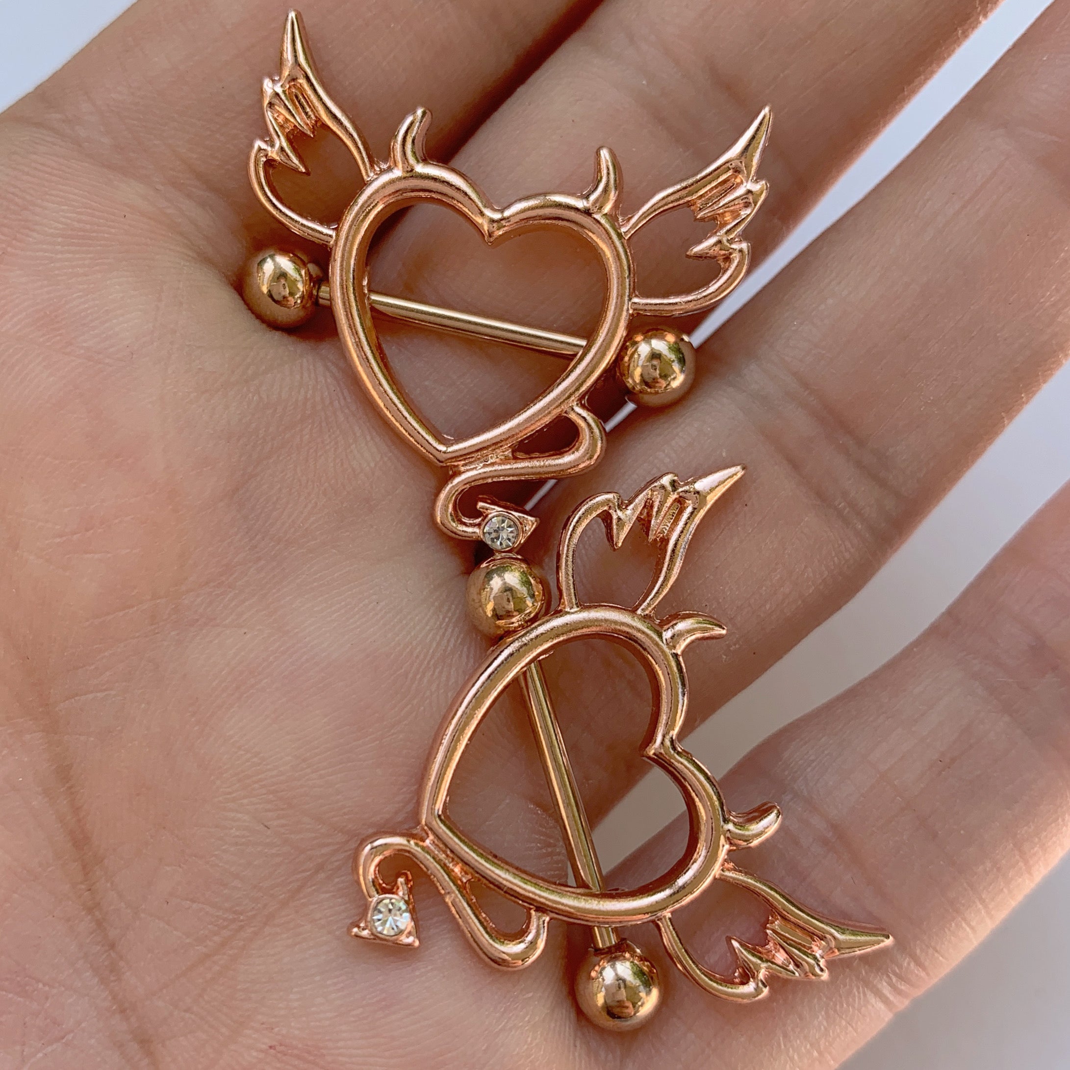 14G 9/16 Clear Gem Devil Heart Nipple Shield Set