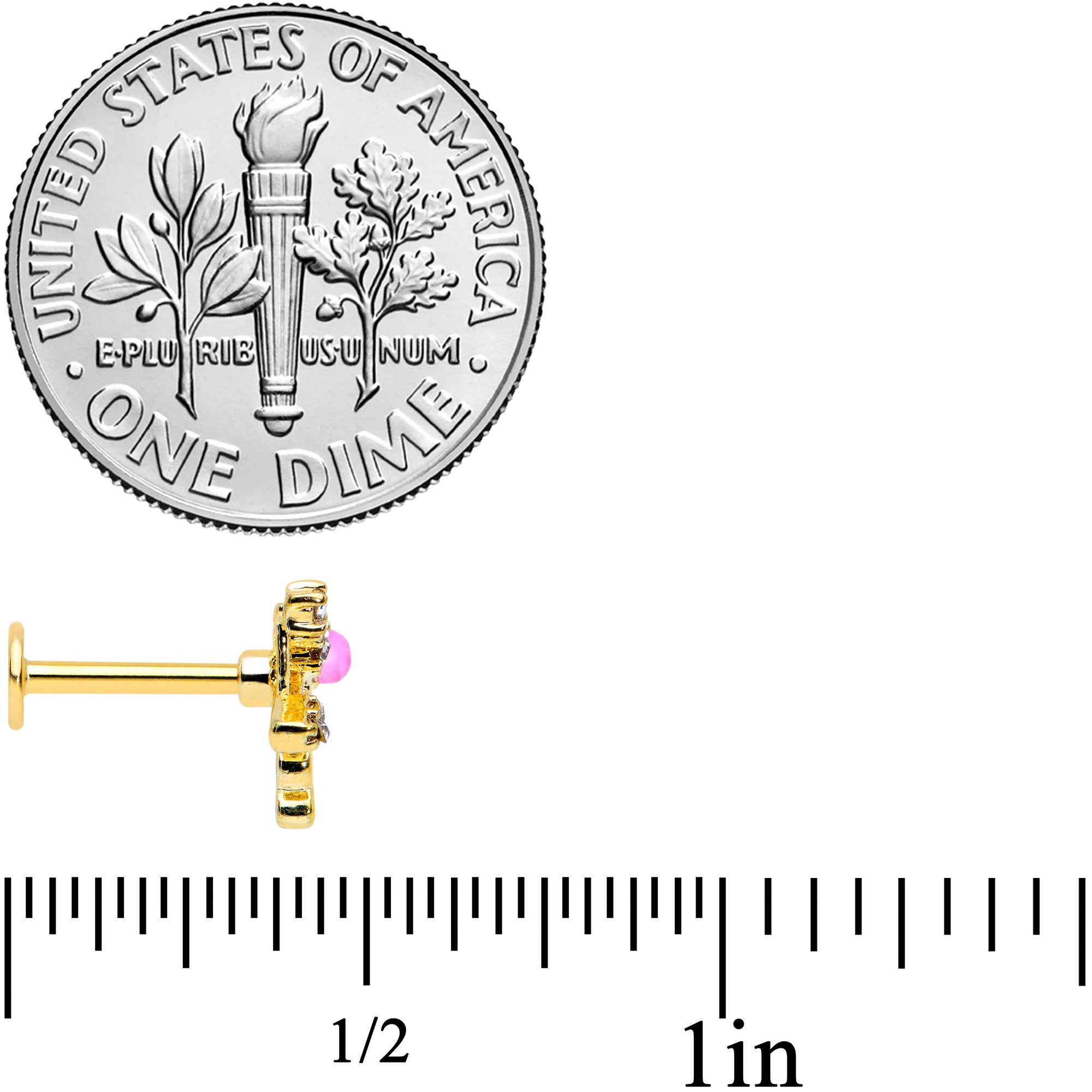 16G 5/16 Pink Faux Opal Gold Tone Cupids Bow Labret Monroe Tragus