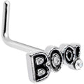 20G 7mm Clear Gem Black Boo Halloween L Shaped Nose Ring