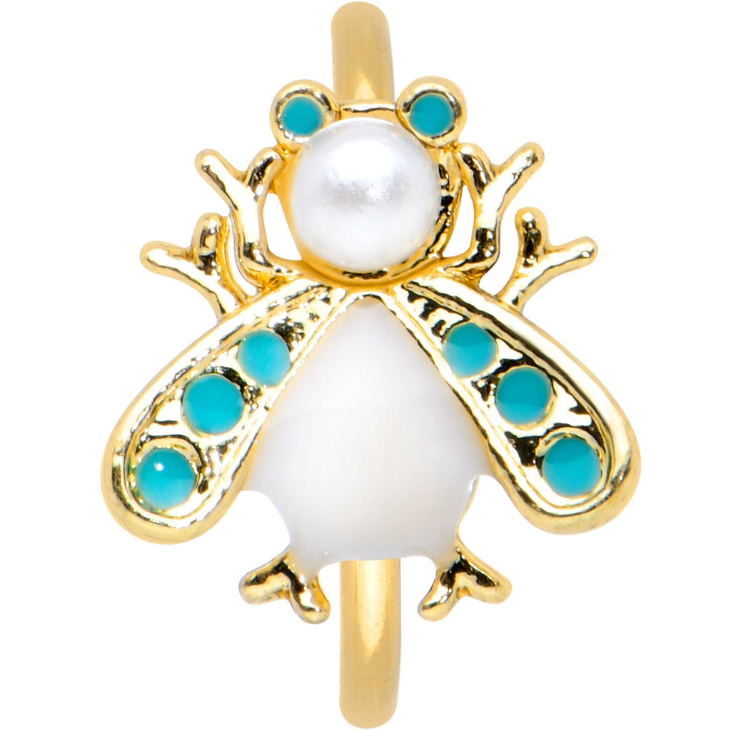 20G 5/16 White Gem Gold Tone Snow Bug Nose Hoop