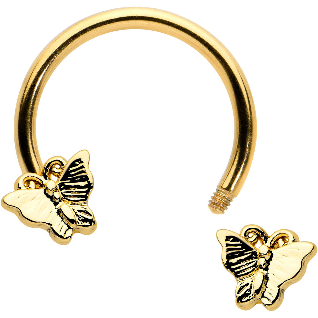 16G 3/8 Gold Tone Burnished Butterflies Horseshoe Circular Barbell