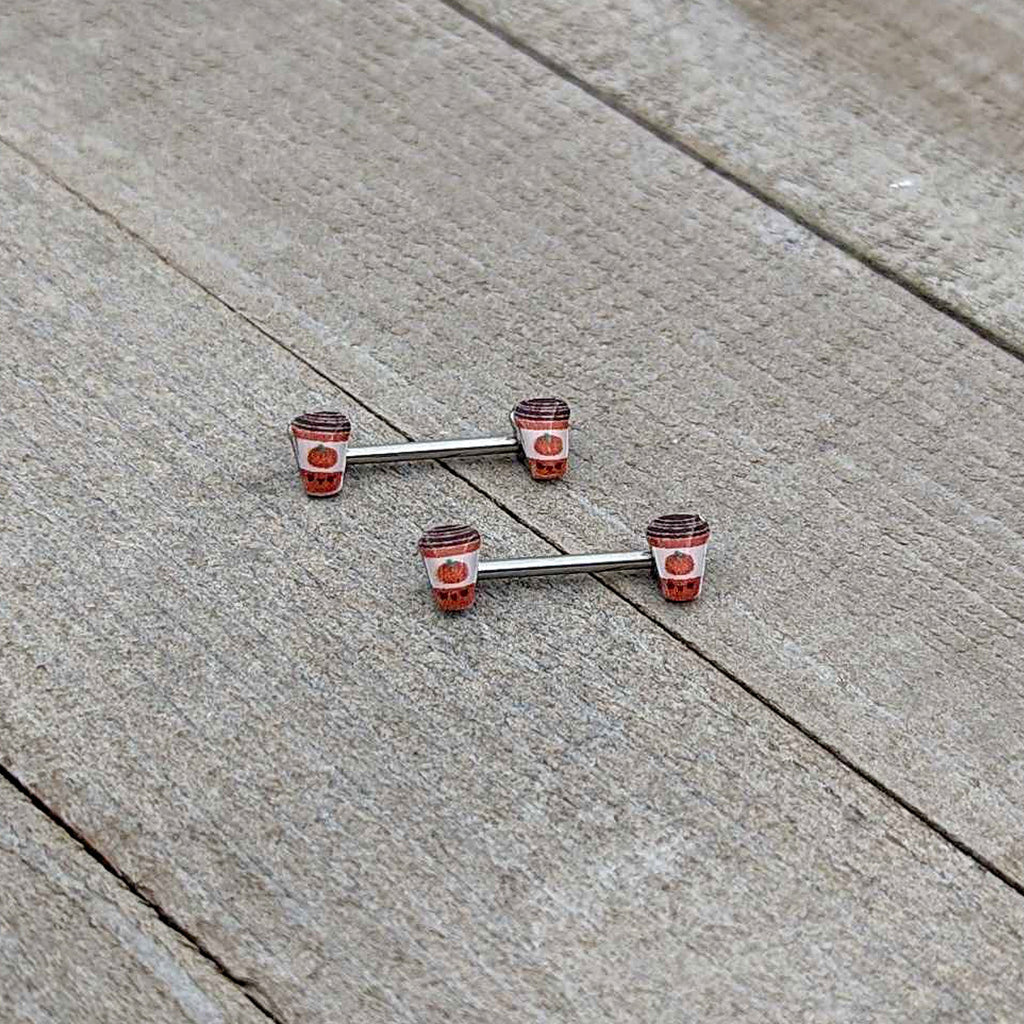 14G 9/16 Sweet Pumpkin Latte Autumn Barbell Nipple Ring Set