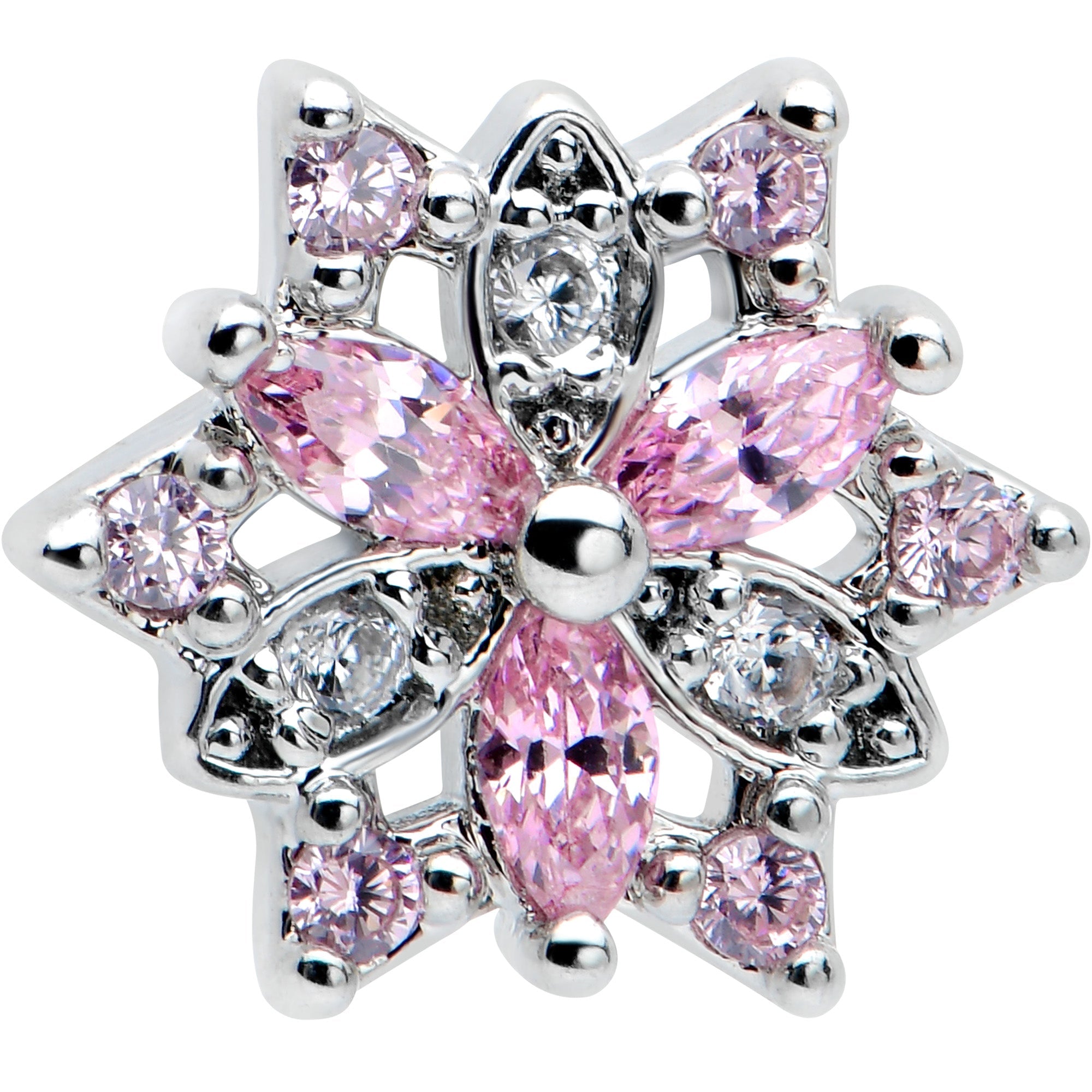 16G 5/16 Pink Clear CZ Gem Snowflake Labret Monroe Tragus