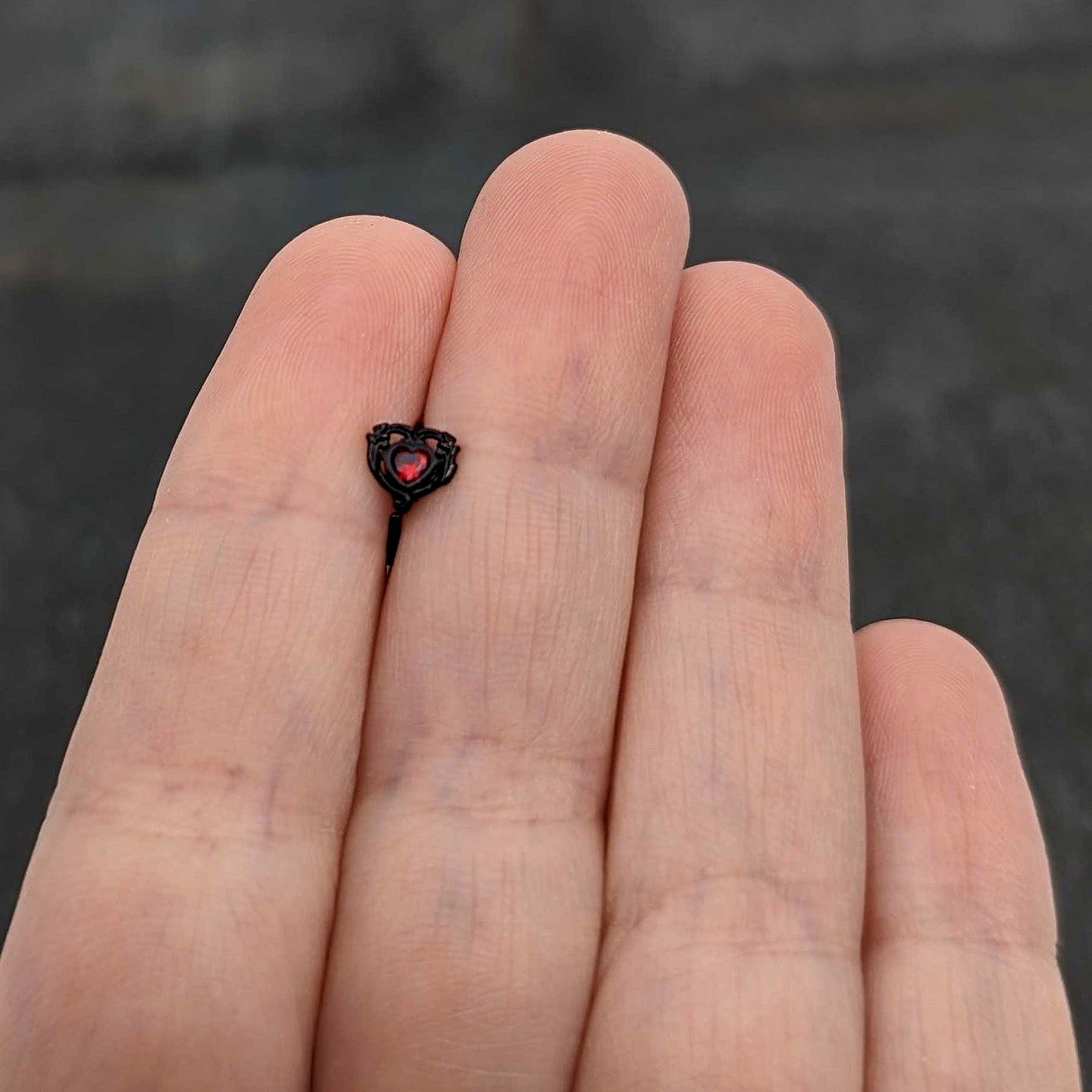 20G 5/16 Red CZ Gem Black Double Passion Heart Claw Nose Hoop