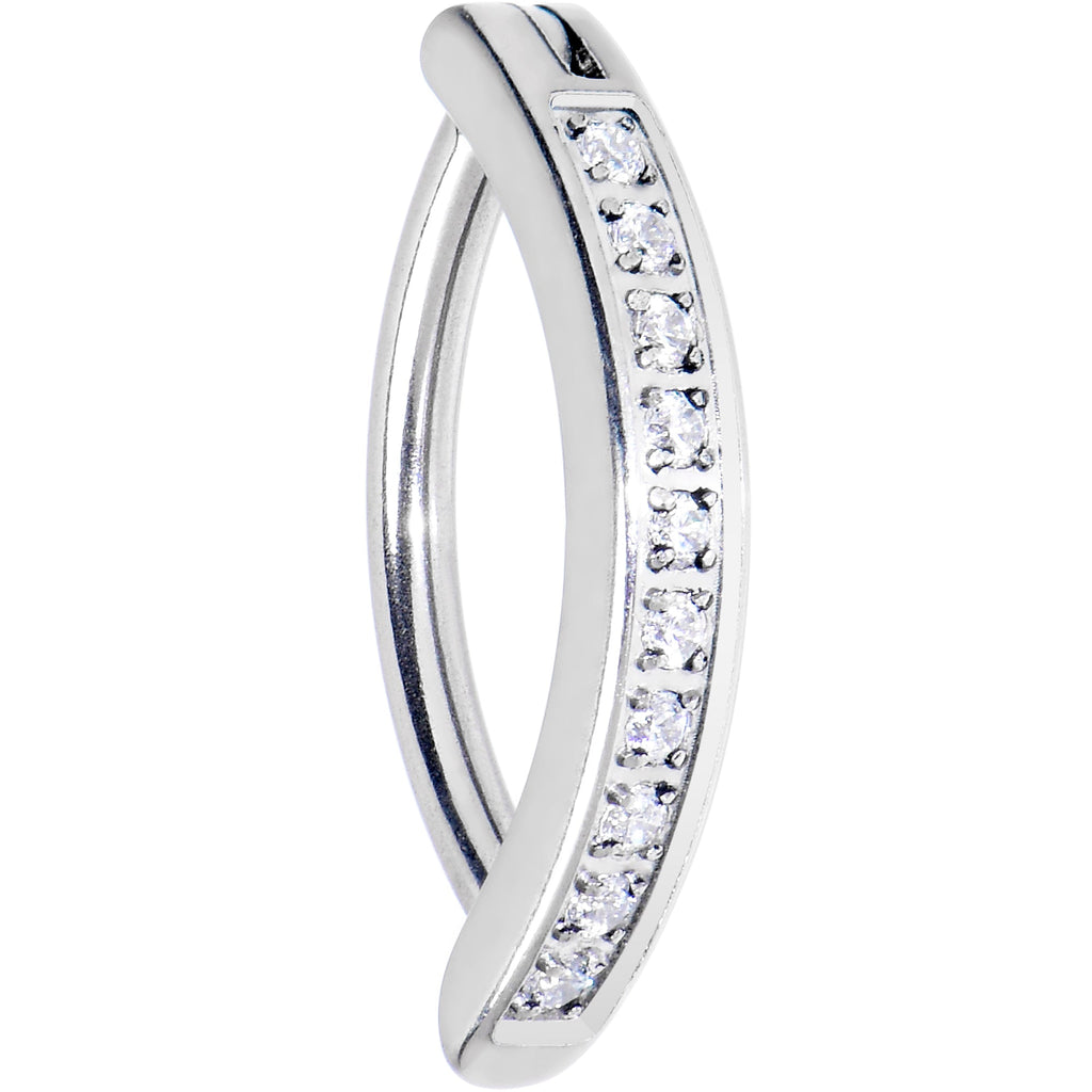 14G 1/2 Implant Grade Titanium CZ Paved Hinged Hoop Belly Ring