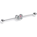 14G Clear Pink Gem Floral Butterfly Industrial Barbell 38mm