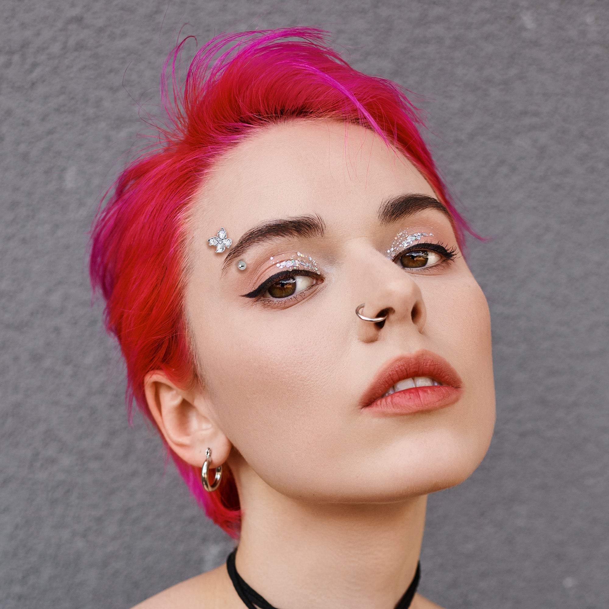 16G 5/16 Clear Gem Baroque Beauty Butterfly Curved Eyebrow Ring