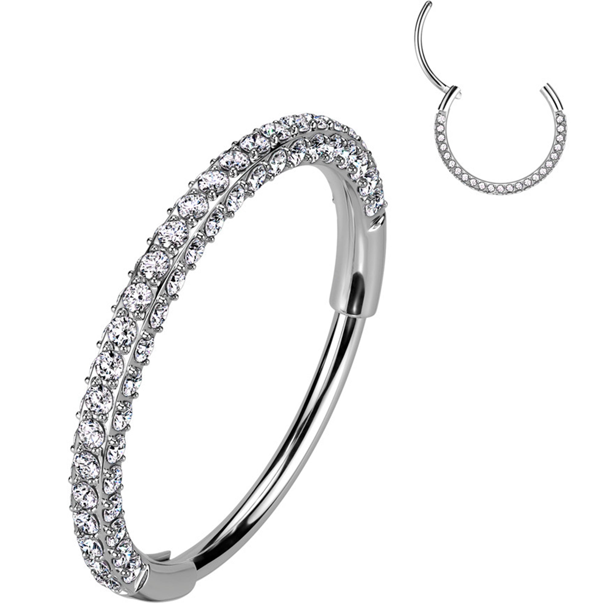 18G Implant Grade Titanium Triple Sided Micro Gem Hinged Nose Hoop
