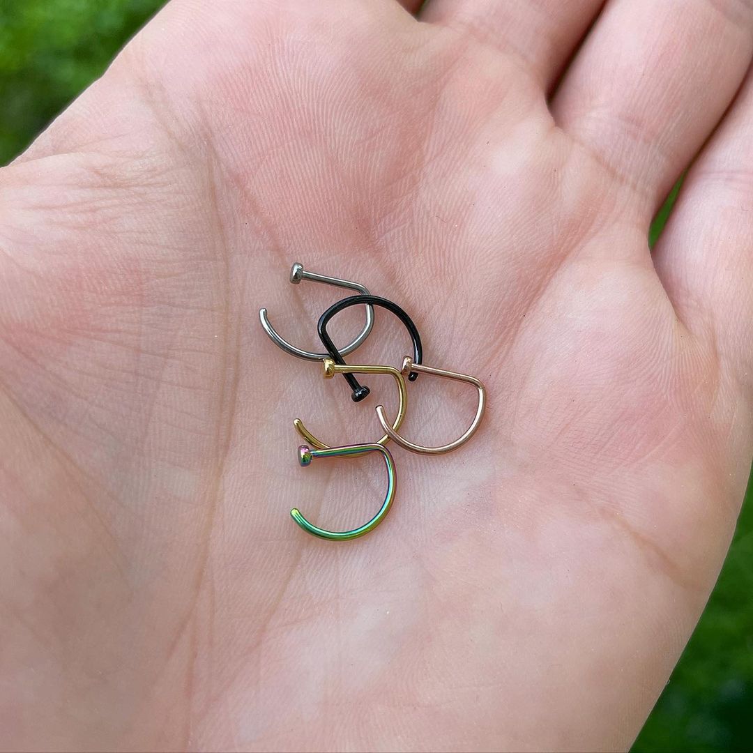 20G 5/16 Rainbow Implant Grade Titanium D Shape Nose Hoop